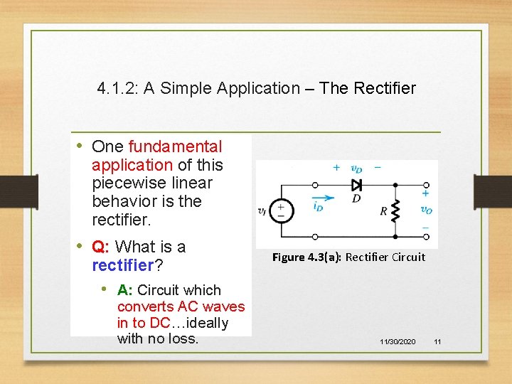 4. 1. 2: A Simple Application – The Rectifier • One fundamental application of