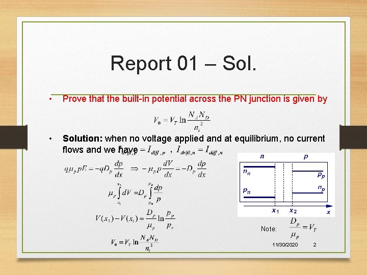 Report 01 – Sol. • Prove that the built-in potential across the PN junction