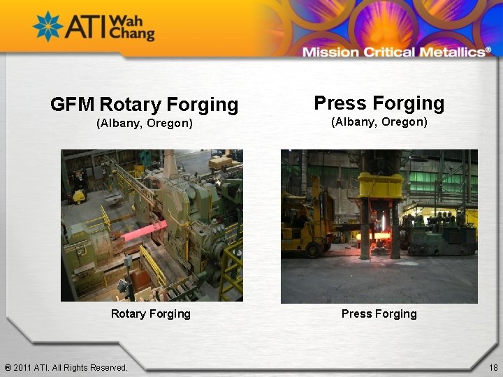 GFM Rotary Forging (Albany, Oregon) Rotary Forging ® 2011 ATI. All Rights Reserved. Press