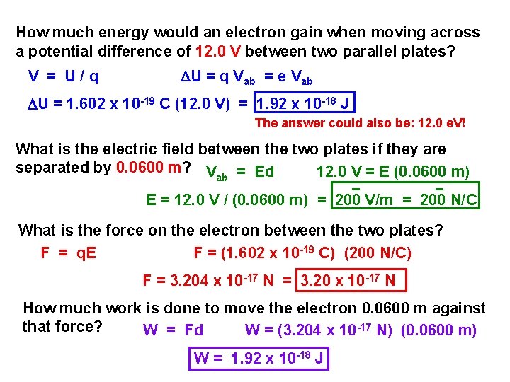 How much energy would an electron gain when moving across a potential difference of