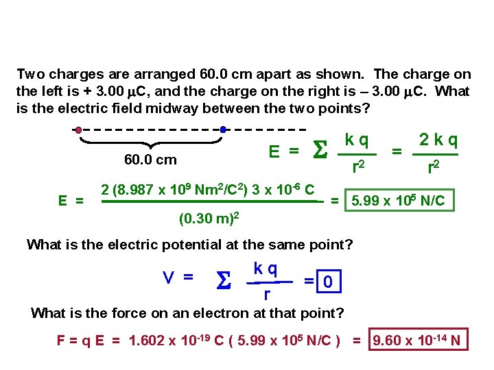 Two charges are arranged 60. 0 cm apart as shown. The charge on the