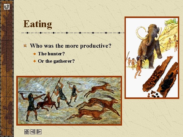 Eating Who was the more productive? The hunter? Or the gatherer? 