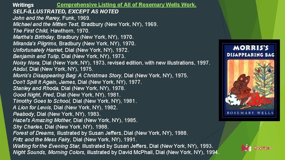 Comprehensive Listing of All of Rosemary Wells Work. Writings SELF-ILLUSTRATED, EXCEPT AS NOTED John