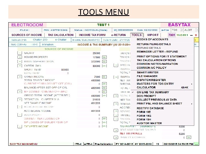 TOOLS MENU 