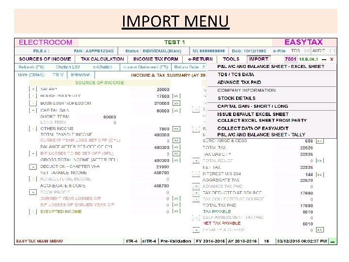 IMPORT MENU 