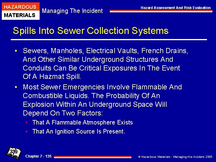 HAZARDOUS MATERIALS Managing The Incident Hazard Assessment And Risk Evaluation Spills Into Sewer Collection