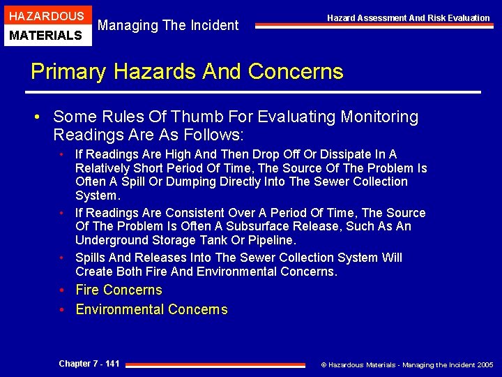 HAZARDOUS MATERIALS Managing The Incident Hazard Assessment And Risk Evaluation Primary Hazards And Concerns