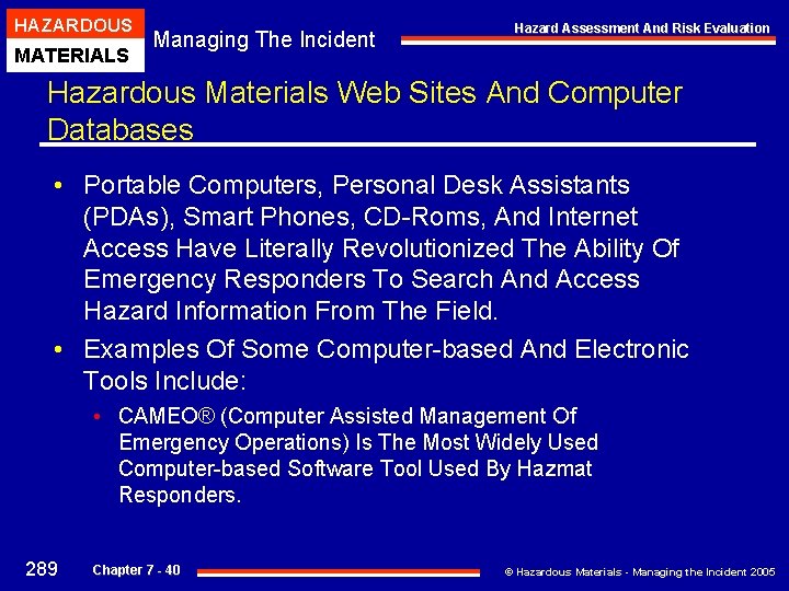 HAZARDOUS MATERIALS Managing The Incident Hazard Assessment And Risk Evaluation Hazardous Materials Web Sites