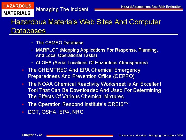 HAZARDOUS MATERIALS Managing The Incident Hazard Assessment And Risk Evaluation Hazardous Materials Web Sites