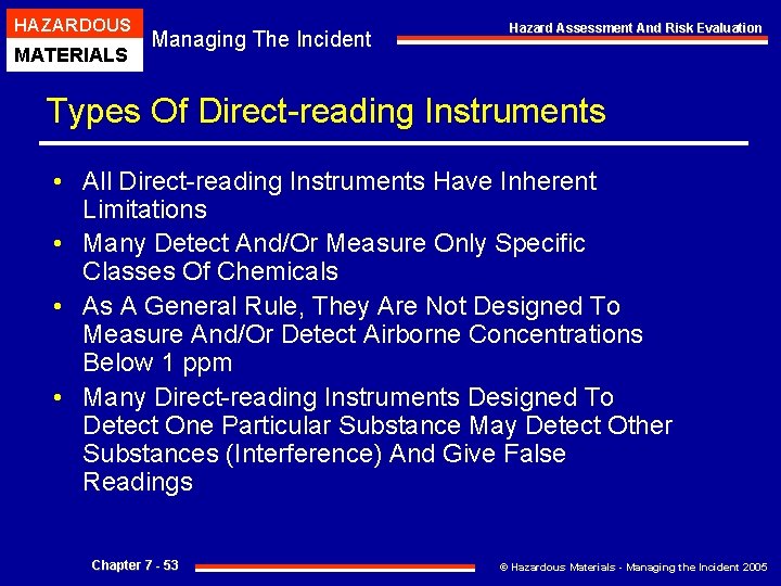 HAZARDOUS MATERIALS Managing The Incident Hazard Assessment And Risk Evaluation Types Of Direct-reading Instruments