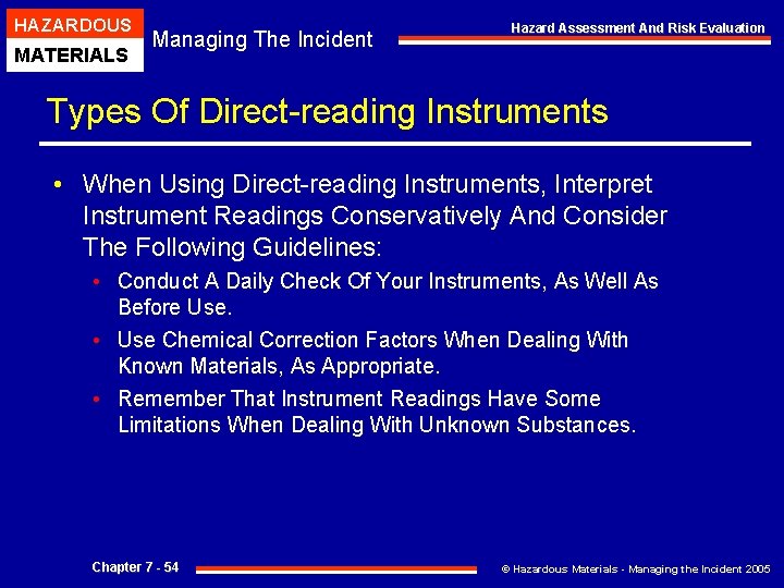 HAZARDOUS MATERIALS Managing The Incident Hazard Assessment And Risk Evaluation Types Of Direct-reading Instruments