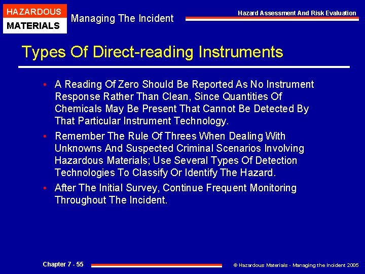 HAZARDOUS MATERIALS Managing The Incident Hazard Assessment And Risk Evaluation Types Of Direct-reading Instruments