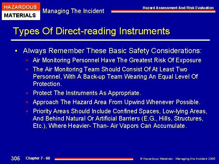 HAZARDOUS MATERIALS Managing The Incident Hazard Assessment And Risk Evaluation Types Of Direct-reading Instruments