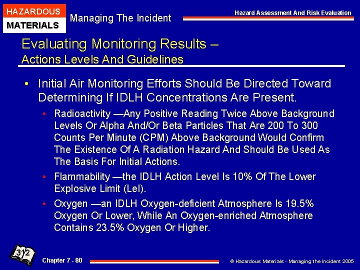 HAZARDOUS MATERIALS Managing The Incident Hazard Assessment And Risk Evaluation Evaluating Monitoring Results –