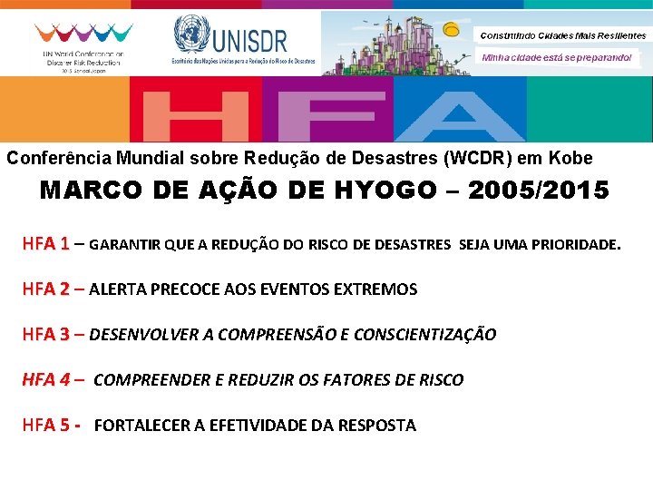 Conferência Mundial sobre Redução de Desastres (WCDR) em Kobe MARCO DE AÇÃO DE HYOGO