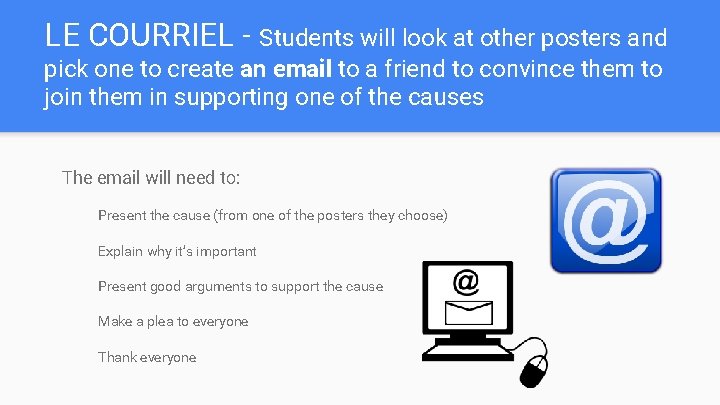 LE COURRIEL - Students will look at other posters and pick one to create