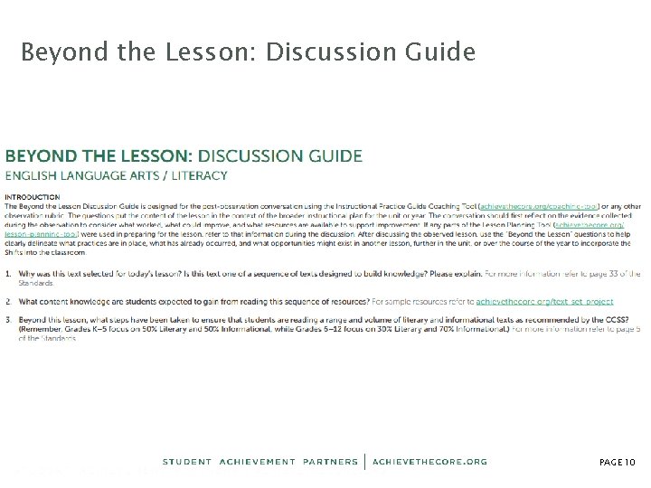 Beyond the Lesson: Discussion Guide PAGE 10 Beyond the Lesson: Discussion Guide PAGE 10