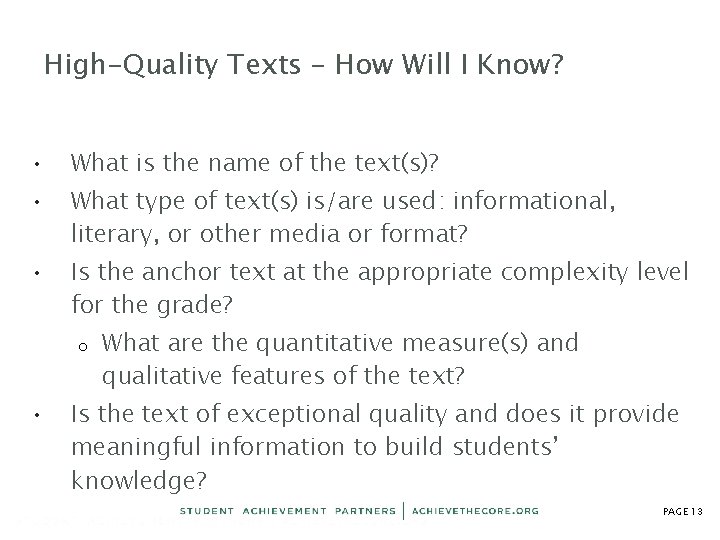 High-Quality Texts – How Will I Know? • What is the name of the High-Quality Texts – How Will I Know? • What is the name of the