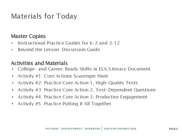 Materials for Today Master Copies • • Instructional Practice Guides for K– 2 and Materials for Today Master Copies • • Instructional Practice Guides for K– 2 and