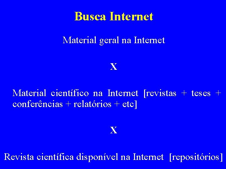 Busca Internet Material geral na Internet X Material científico na Internet [revistas + teses