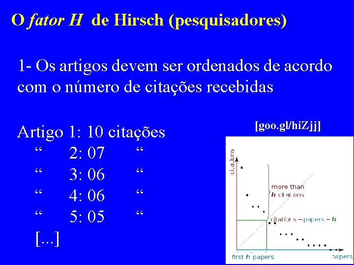 O fator H de Hirsch (pesquisadores) 1 - Os artigos devem ser ordenados de