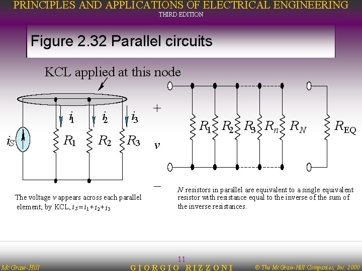 PRINCIPLES AND APPLICATIONS OF ELECTRICAL ENGINEERING THIRD EDITION Figure 2. 32 Parallel circuits KCL