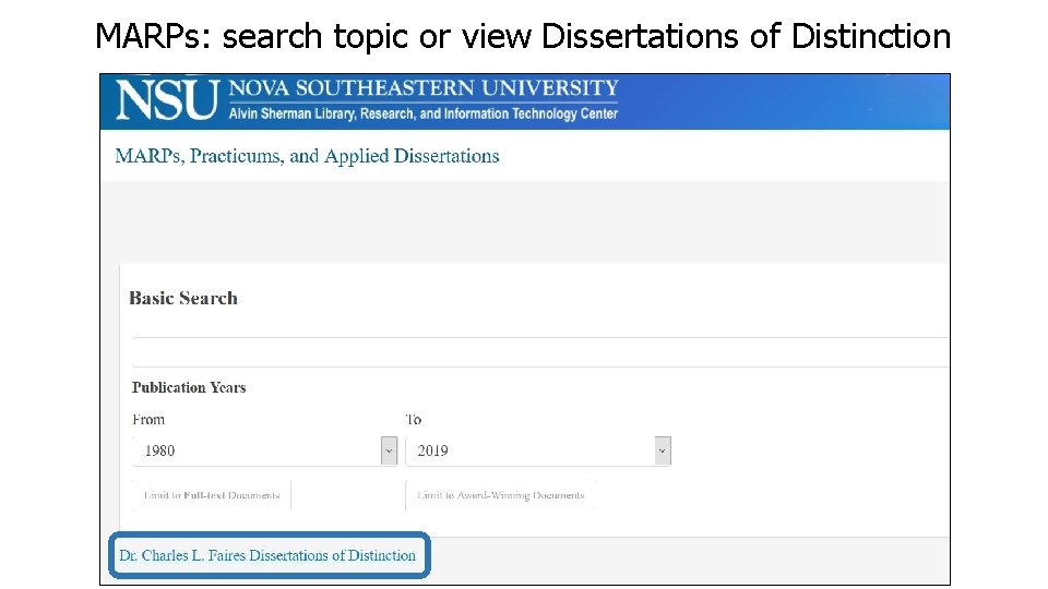 MARPs: search topic or view Dissertations of Distinction 
