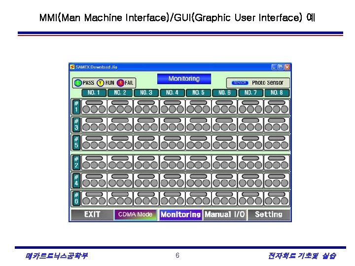 MMI(Man Machine Interface)/GUI(Graphic User Interface) 예 메카트로닉스공학부 6 전자회로 기초및 실습 