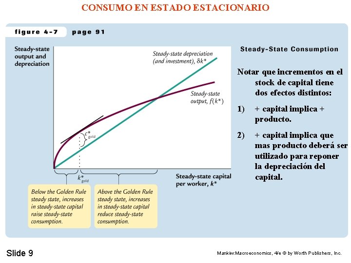 CONSUMO EN ESTADO ESTACIONARIO Notar que incrementos en el stock de capital tiene dos