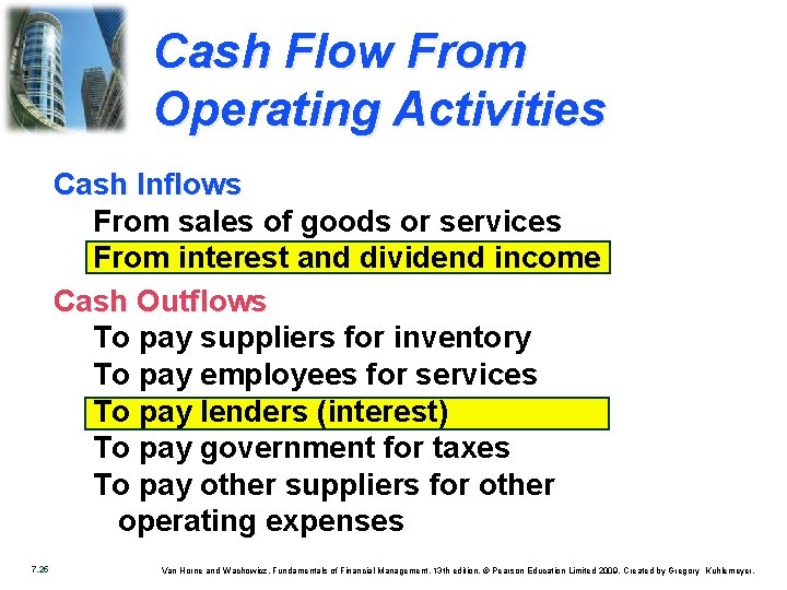 Cash Flow From Operating Activities Cash Inflows From sales of goods or services From