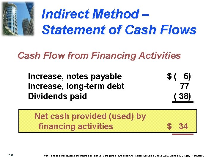 Indirect Method – Statement of Cash Flows Cash Flow from Financing Activities Increase, notes