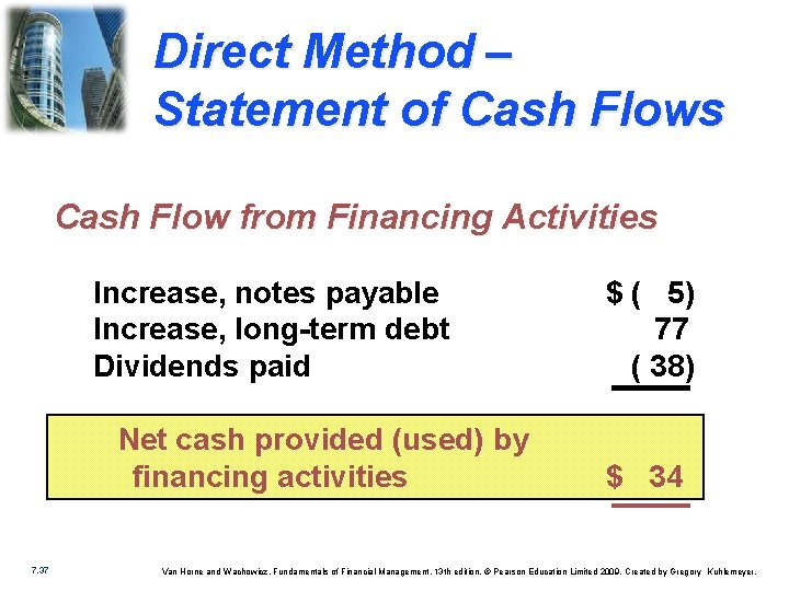 Direct Method – Statement of Cash Flows Cash Flow from Financing Activities Increase, notes