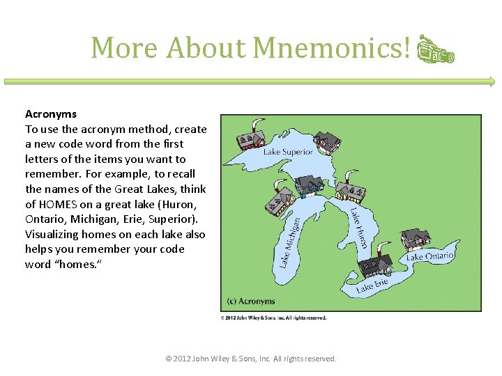 More About Mnemonics! Acronyms To use the acronym method, create a new code word