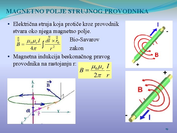 MAGNETNO POLJE STRUJNOG PROVODNIKA • Električna struja koja protiče kroz provodnik stvara oko njega