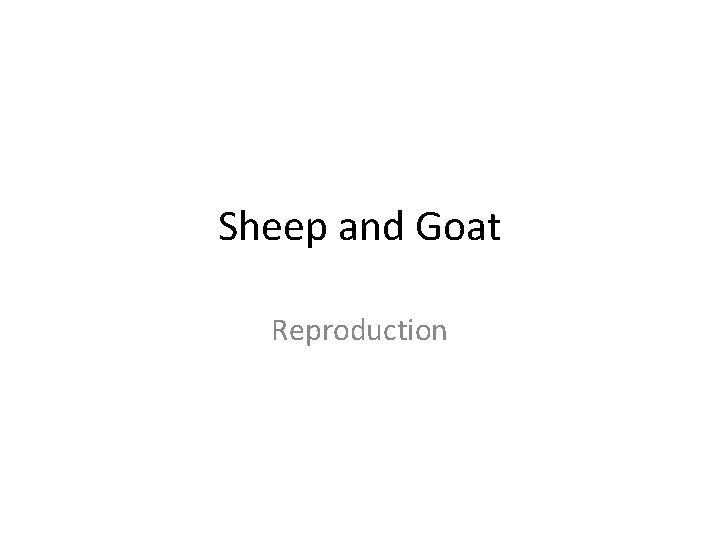 Sheep and Goat Reproduction Sheep and Goat Reproduction