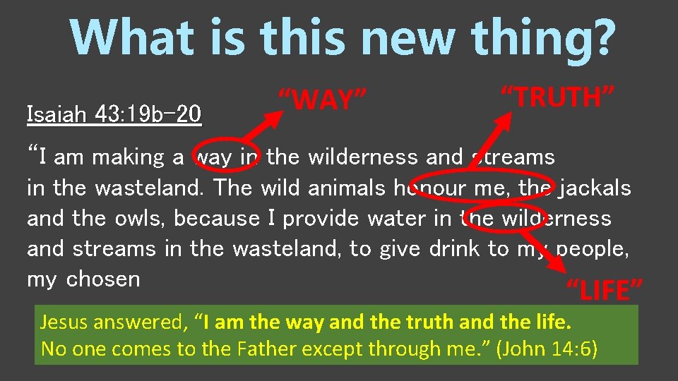 What is this new thing? Isaiah 43: 19 b-20 “WAY” “TRUTH” “I am making What is this new thing? Isaiah 43: 19 b-20 “WAY” “TRUTH” “I am making
