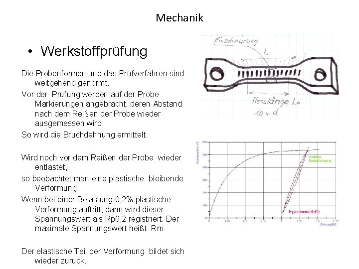 Mechanik • Werkstoffprüfung Die Probenformen und das Prüfverfahren sind weitgehend genormt. Vor der Prüfung