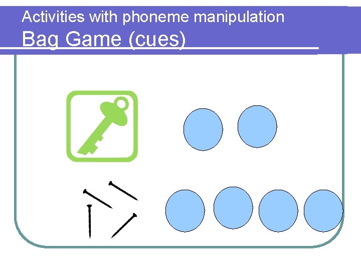 Activities with phoneme manipulation Bag Game (cues) 