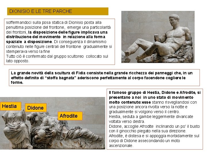 DIONISIO E LE TRE PARCHE soffermandoci sulla posa statica di Dionisio posta alla penultima
