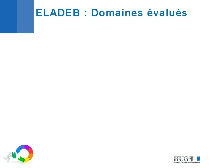 ELADEB : Domaines évalués Pragmatique du quotidien Vie relationnelle et réseau social 1. Lieu