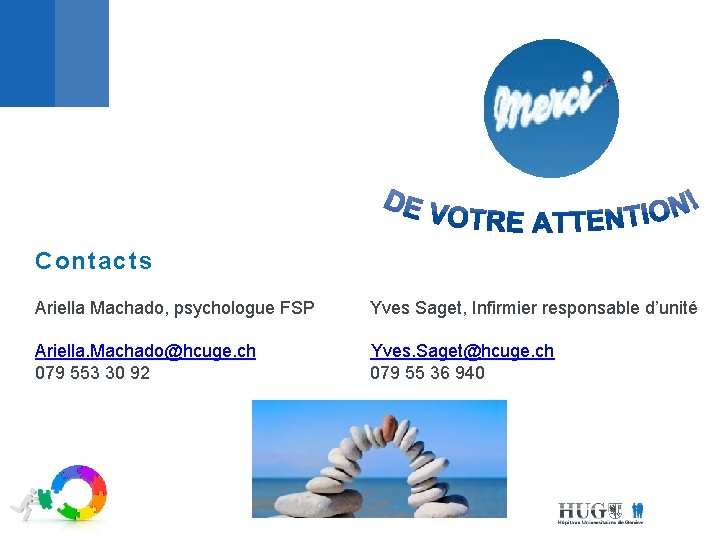 Contacts Ariella Machado, psychologue FSP Yves Saget, Infirmier responsable d’unité Ariella. Machado@hcuge. ch Yves.