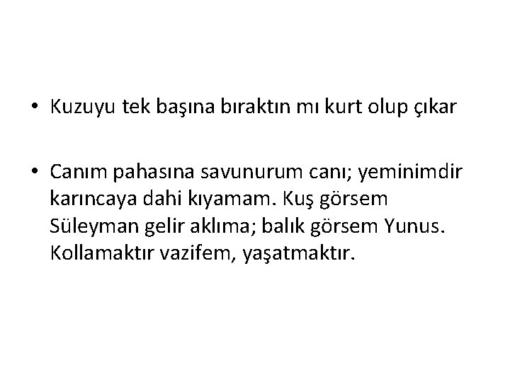  • Kuzuyu tek başına bıraktın mı kurt olup çıkar • Canım pahasına savunurum