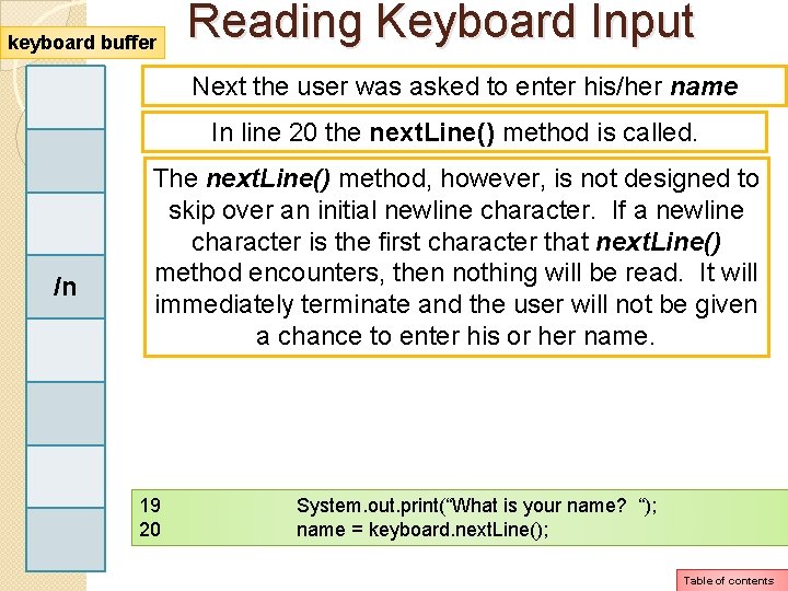 keyboard buffer Reading Keyboard Input Next the user was asked to enter his/her name keyboard buffer Reading Keyboard Input Next the user was asked to enter his/her name