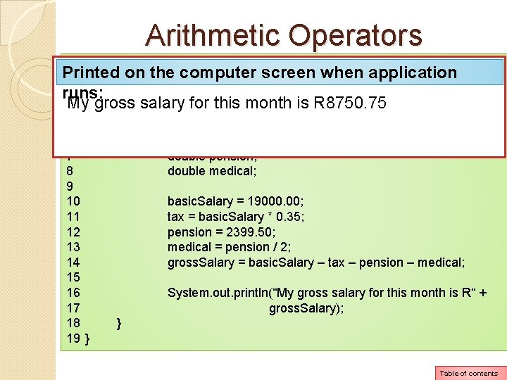 Arithmetic Operators 1 public class Salary Printed on the computer screen when application 2 Arithmetic Operators 1 public class Salary Printed on the computer screen when application 2