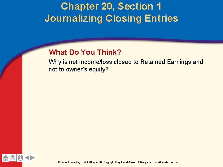 Chapter 20, Section 1 Journalizing Closing Entries What Do You Think? Why is net