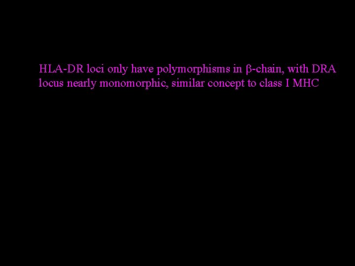 HLA-DR loci only have polymorphisms in b-chain, with DRA locus nearly monomorphic, similar concept