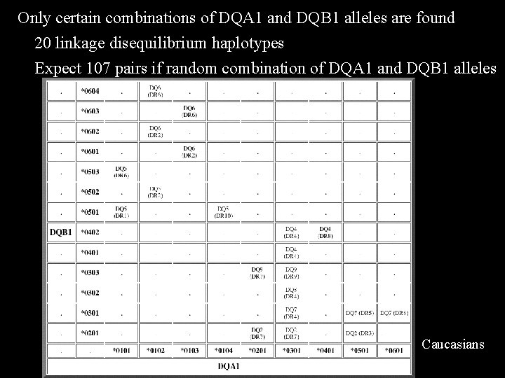 Only certain combinations of DQA 1 and DQB 1 alleles are found 20 linkage