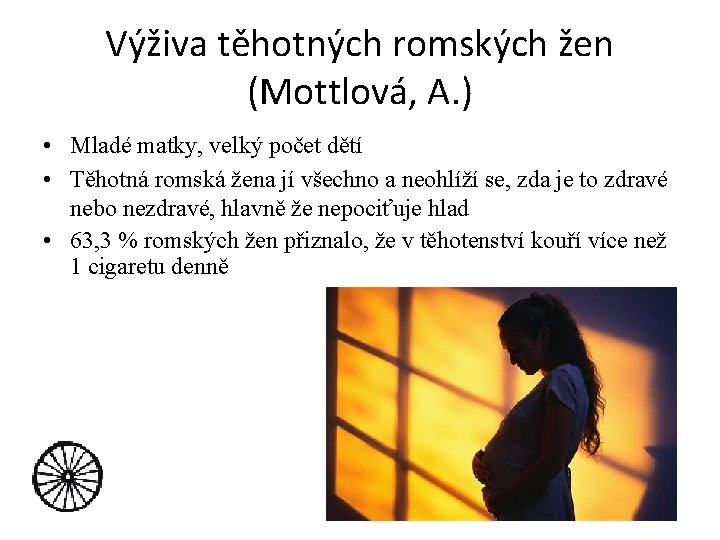 Výživa těhotných romských žen (Mottlová, A. ) • Mladé matky, velký počet dětí •