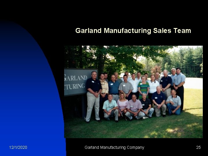 Garland Manufacturing Sales Team 12/1/2020 Garland Manufacturing Company 25 