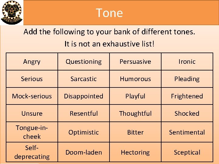 Tone Add the following to your bank of different tones. It is not an